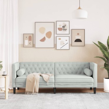 vidaXL Καναπές Τριθέσιος Chesterfield με Στηρίγματα Αν. Γκρι Βελούδο 194x74,5x70,5cm 1 τεμ.