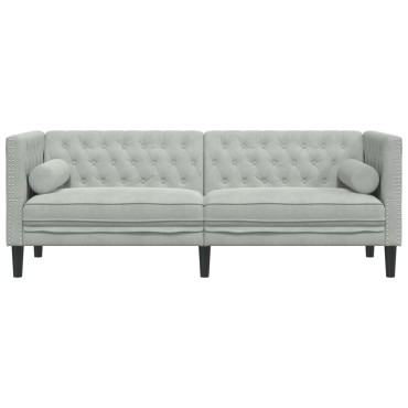 vidaXL Καναπές Τριθέσιος Chesterfield με Στηρίγματα Αν. Γκρι Βελούδο 194x74,5x70,5cm 1 τεμ.