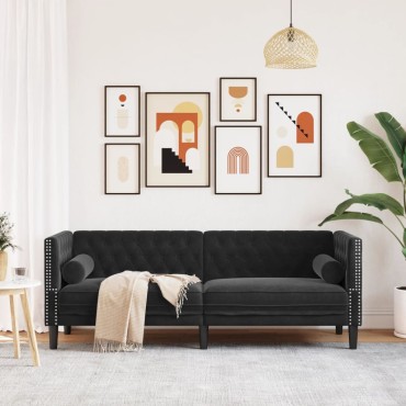 vidaXL Καναπές Διθέσιος Chesterfield με Στηρίγματα Μαύρο Βελούδο 194x74,5x70,5cm 1 τεμ. Τριθέσιος