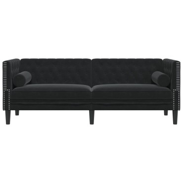 vidaXL Καναπές Διθέσιος Chesterfield με Στηρίγματα Μαύρο Βελούδο 194x74,5x70,5cm 1 τεμ. Τριθέσιος