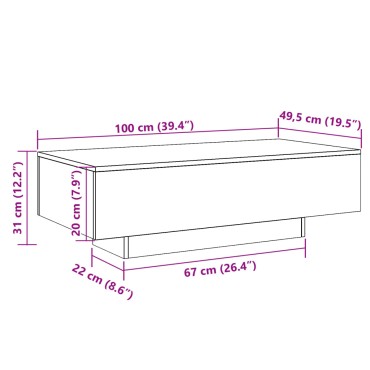 vidaXL Τραπεζάκι Σαλονιού Παλαιό Ξύλο 100x49,5x31cm από Επεξ. Ξύλο 1 τεμ.