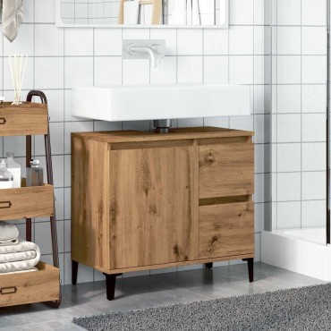 vidaXL Ντουλάπι Νιπτήρα Αρτισιανή Δρυς 65x33x60cm Επεξ. Ξύλο 1 τεμ.