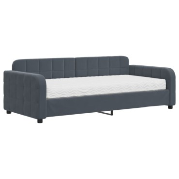 vidaXL Κρεβάτι ημέρας με στρώμα σκούρο γκρι 90x190 cm Βελούδο