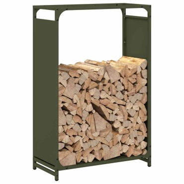 vidaXL Ράφι για καυσόξυλα Ελαιοπράσινο 60x28x90cm Ατσάλι ψυχρής έλασης