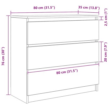 vidaXL Ντουλάπι Λευκό 80x35x76cm Επεξεργασμένο Ξύλο 1 τεμ.