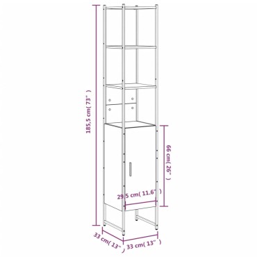 vidaXL Ντουλάπι Μπάνιου Γκρι Sonoma 33x33x185,5cm Επεξεργασμένο Ξύλο 1 τεμ.