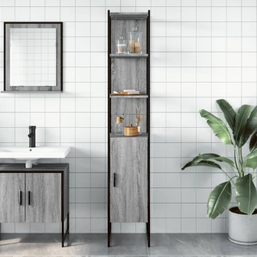 vidaXL Ντουλάπι Μπάνιου Γκρι Sonoma 33x33x185,5cm Επεξεργασμένο Ξύλο 1 τεμ.