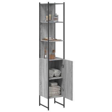 vidaXL Ντουλάπι Μπάνιου Γκρι Sonoma 33x33x185,5cm Επεξεργασμένο Ξύλο 1 τεμ.