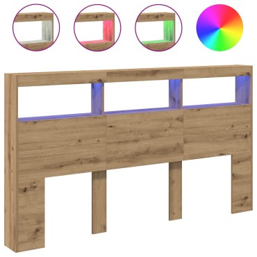 vidaXL Κεφαλάρι με Αποθηκευτικό Χώρο & LED Artisan Δρυς 180x17x102cm 1 τεμ.