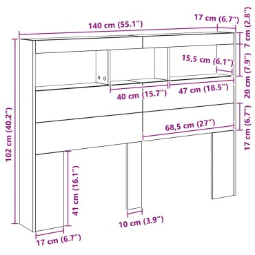 vidaXL Κεφαλάρι με Αποθηκευτικό Χώρο & LED 140x17x102cm 1 τεμ.