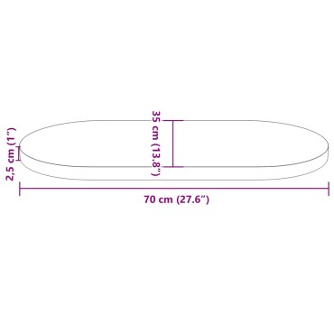 vidaXL Επιφάνεια Τραπεζιού Οβάλ Λευκή 70x35x2,5cm Μασίφ Ξύλο Πεύκου 1 τεμ.