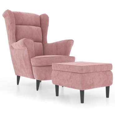 vidaXL Πολυθρόνα Ροζ Βελούδινη με Σκαμπό 78x90x96,5cm 1 τεμ.