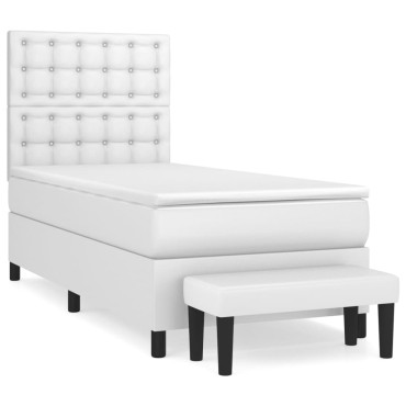 vidaXL Κρεβάτι Boxspring με Στρώμα Λευκό 90x190cm από Συνθετικό Δέρμα 1 τεμ. - Μονό