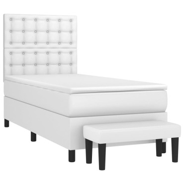 vidaXL Κρεβάτι Boxspring με Στρώμα Λευκό 90x190cm από Συνθετικό Δέρμα 1 τεμ. - Μονό