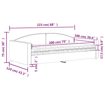 vidaXL Καναπές Κρεβάτι με Στρώμα Σκούρο Γκρι 100 x 200 εκ. Υφασμάτινο