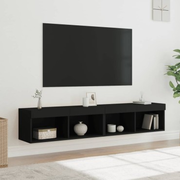 vidaXL Έπιπλα Τηλεόρασης με LED 2 τεμ. Μαύρα 80x30x30cm
