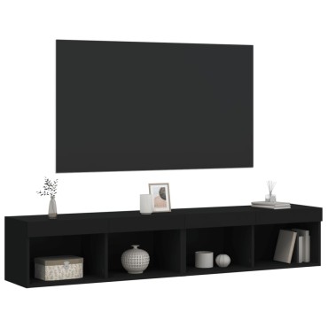 vidaXL Έπιπλα Τηλεόρασης με LED 2 τεμ. Μαύρα 80x30x30cm