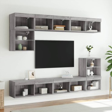 vidaXL Έπιπλα Τηλεόρασης με LED 2 τεμ. Γκρι Sonoma 80x30x30cm