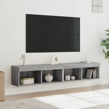 vidaXL Έπιπλα Τηλεόρασης με LED 2 τεμ. Γκρι Sonoma 80x30x30cm