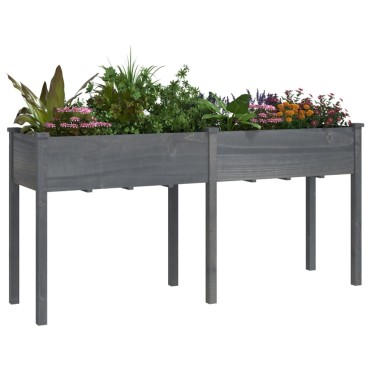 vidaXL Γλάστρα με Επένδυση Γκρι 161x45x76 εκ. από Μασίφ Ξύλο Ελάτης