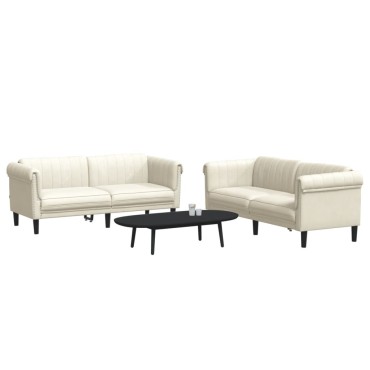 vidaXL Πολυθρόνες Σετ 2 τεμ. Κρεμ από Βελούδο 182x77x74cm  Διθέσιος Τριθέσιος