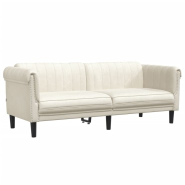 vidaXL Πολυθρόνες Σετ 2 τεμ. Κρεμ από Βελούδο 182x77x74cm  Διθέσιος Τριθέσιος