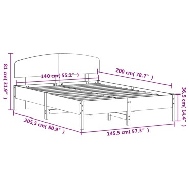 vidaXL Σκελετός Κρεβατιού Χωρίς Στρώμα 140x200 εκ Μασίφ Ξύλο Πεύκου
