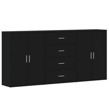 vidaXL Βοηθητικά Ντουλάπια 3 τεμ. Μαύρη 60x31x84cm Επεξεργ. Ξύλο
