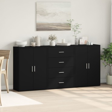 vidaXL Βοηθητικά Ντουλάπια 3 τεμ. Μαύρη 60x31x84cm Επεξεργ. Ξύλο