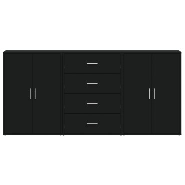 vidaXL Βοηθητικά Ντουλάπια 3 τεμ. Μαύρη 60x31x84cm Επεξεργ. Ξύλο
