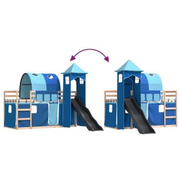 vidaXL Κουκέτα με Τσουλήθρα και Κουρτίνες Μπλε 90x200 εκ.