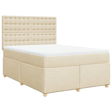 vidaXL Κρεβάτι Boxspring με Στρώμα Κρεμ 140x200 εκ. Υφασμάτινο