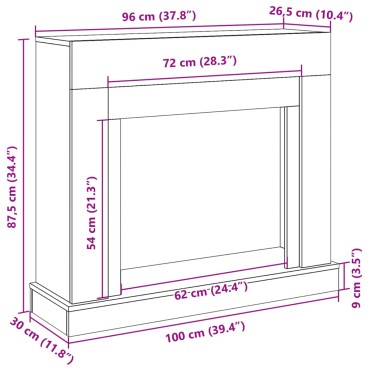 vidaXL Πλαίσιο Τζακιού Sonoma Δρυς 100x30x87,5 εκ. από Επεξ. Ξύλο