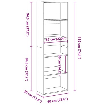 vidaXL Βιβλιοθήκη Αρτισιανή Δρυς 60x30x189cm από Επεξεργασμένο Ξύλο 1 τεμ.