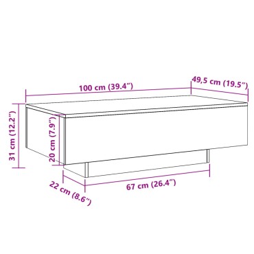 vidaXL Τραπεζάκι Σαλονιού Artisan Δρυς 100x49,5x31cm Επεξ. Ξύλο 1 τεμ.