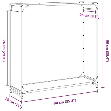 vidaXL Ράφι για καυσόξυλα Ανθρακί 90x28x90 cm Ατσάλι ψυχρής έλασης
