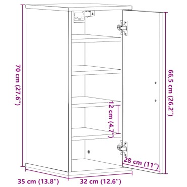 vidaXL Παπουτσοθήκη Μαύρη βελανιδιά 32x35x70cm Επεξεργασμένο Ξύλο