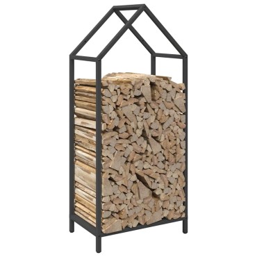 vidaXL Ράφι για καυσόξυλα Μαύρο 40x25x90 εκ. Ατσάλι ψυχρής έλασης