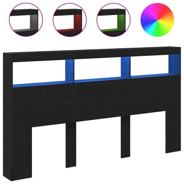 vidaXL Κεφαλάρι με Αποθηκευτικό Χώρο & LED Μαύρο Δρυς 180x17x102cm 1 τεμ.