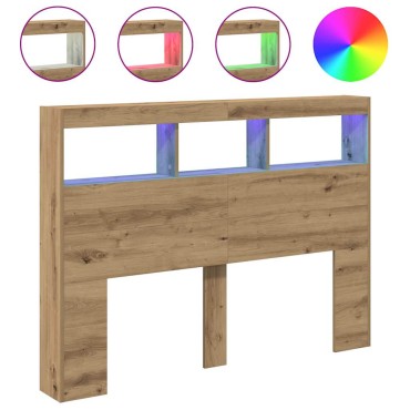 vidaXL Κεφαλάρι με Αποθηκευτικό Χώρο & LED Artisan Δρυς 140x17x102cm 1 τεμ.