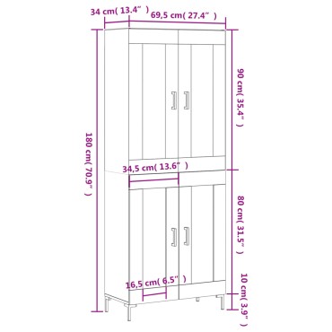 vidaXL Ντουλάπι Μαύρο 69,5x34x180cm από Επεξεργασμένο Ξύλο 1 τεμ.