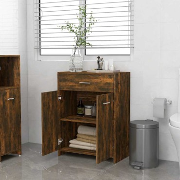 vidaXL Ντουλάπι Μπάνιου Καπνιστή Δρυς 60x33x80cm Επεξεργασμένο Ξύλο