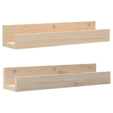 vidaXL Ράφια Τοίχου 2 τεμ. 50x12x9cm από Μασίφ Ξύλο Πεύκου