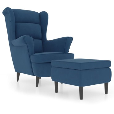 vidaXL Πολυθρόνα Μπλε Βελούδινη με Σκαμπό 78x90x96,5cm 1 τεμ.