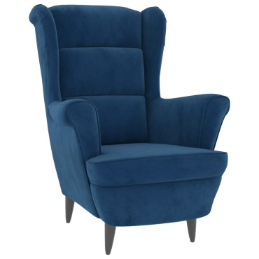 vidaXL Πολυθρόνα Μπλε Βελούδινη με Σκαμπό 78x90x96,5cm 1 τεμ.
