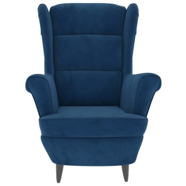 vidaXL Πολυθρόνα Μπλε Βελούδινη με Σκαμπό 78x90x96,5cm 1 τεμ.