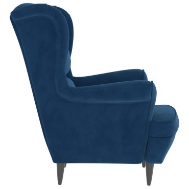 vidaXL Πολυθρόνα Μπλε Βελούδινη με Σκαμπό 78x90x96,5cm 1 τεμ.