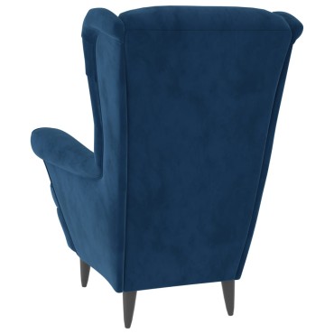 vidaXL Πολυθρόνα Μπλε Βελούδινη με Σκαμπό 78x90x96,5cm 1 τεμ.