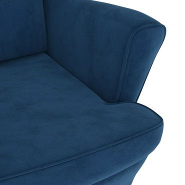 vidaXL Πολυθρόνα Μπλε Βελούδινη με Σκαμπό 78x90x96,5cm 1 τεμ.