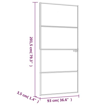 vidaXL Εσωτερική Πόρτα Λευκή 93x201,5 εκ. Ψημένο Γυαλί&Λεπτό Αλουμίνιο